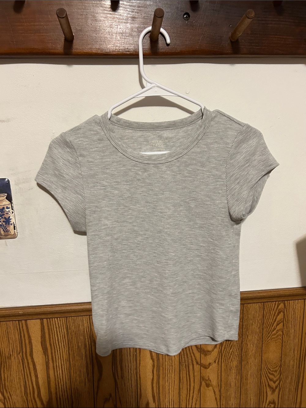 American Eagle Outfitters Light Gray Ribbed Short Sleeve Tee